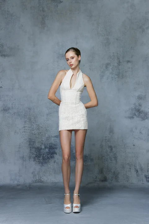 Karolina Juza — studio editorial on a painted backdrop